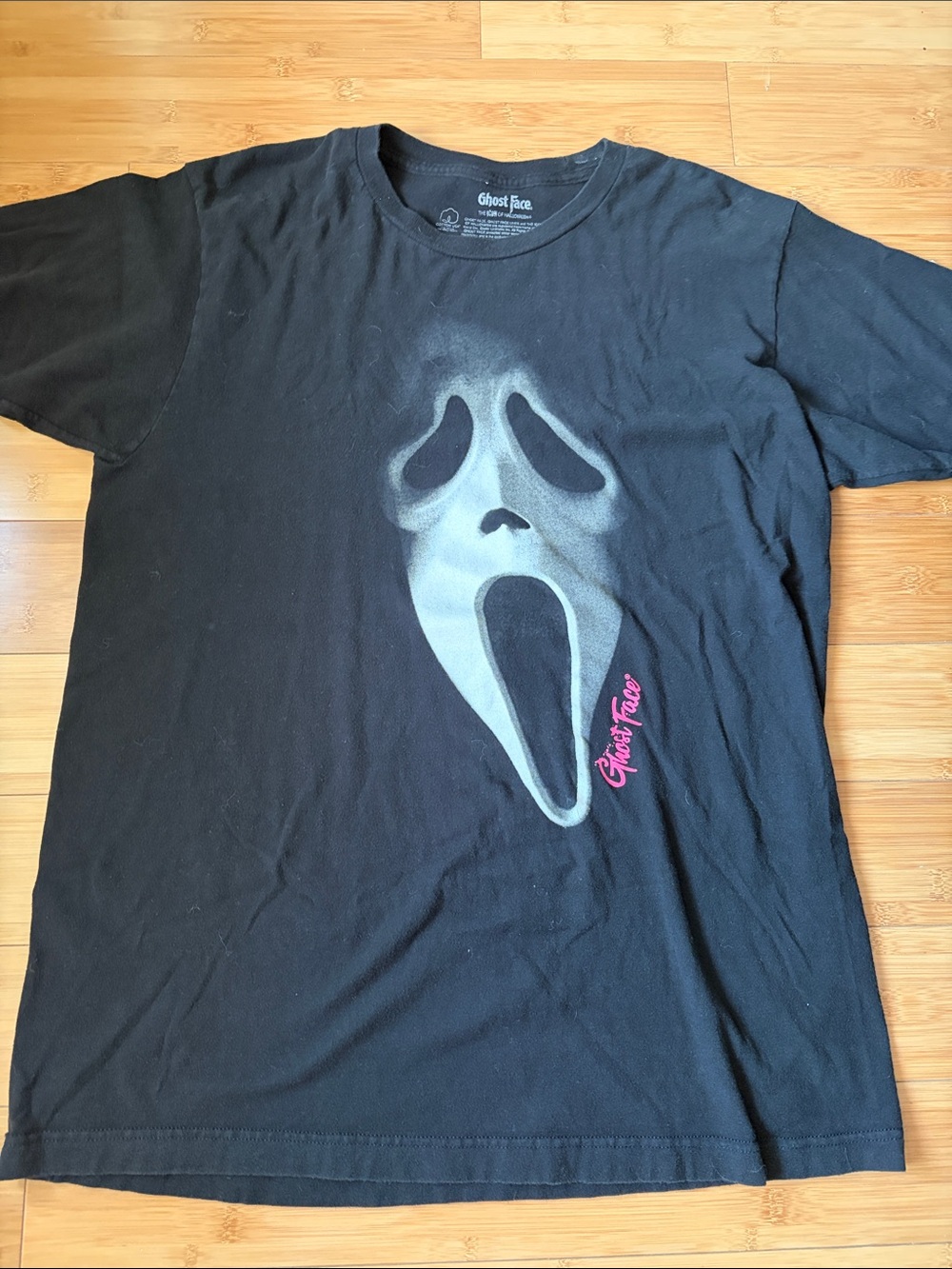 Bioworld Black Ghost Face Tee with White Collar Print Size Large